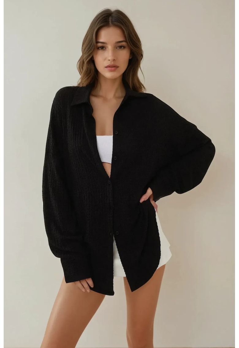 Camasa supradimensionata dama - elastan/poliester - negru