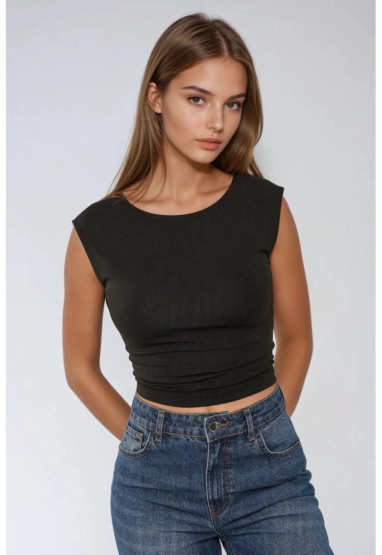 Top - top scurt din viscoza - spate deschis - croiala slim fit - negru - jerseu
