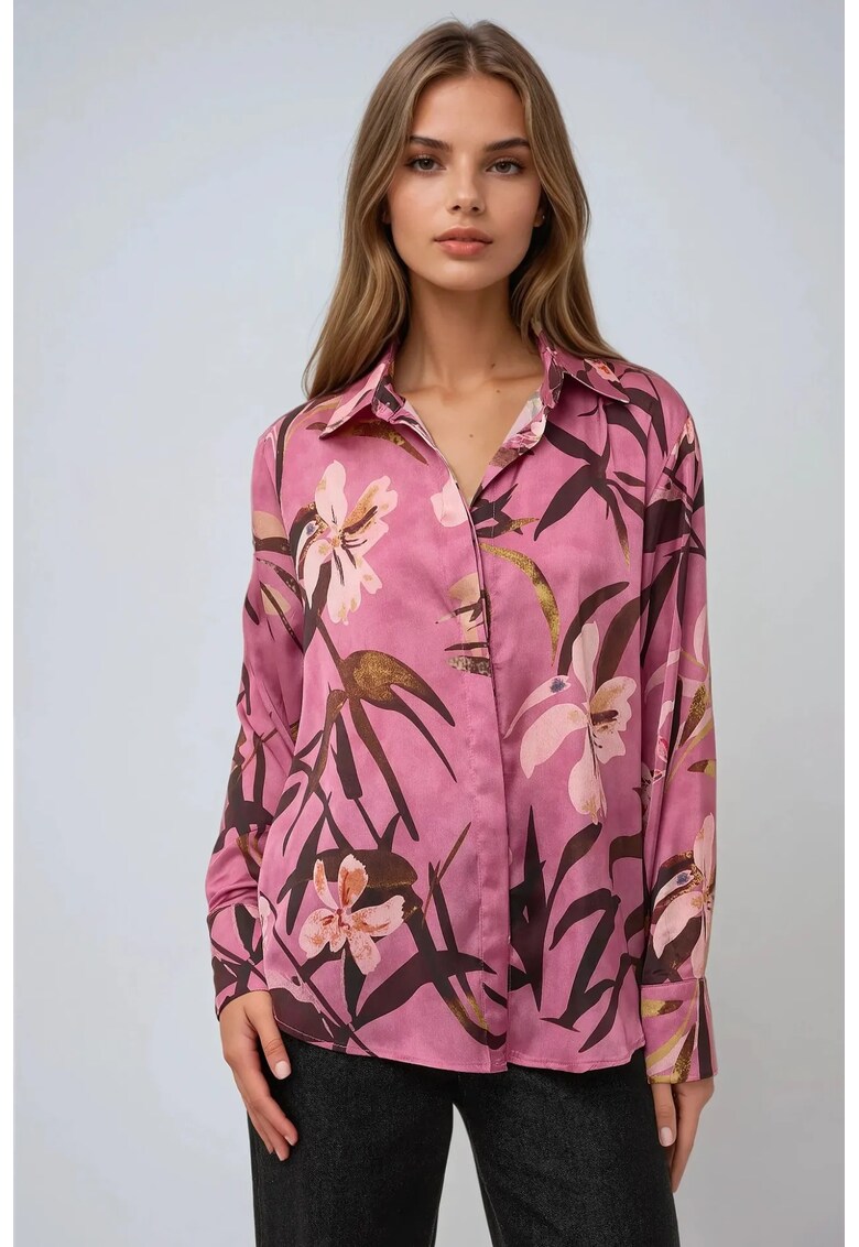Camasa dama maneca lunga - imprimeu floral - poliester - multicolor