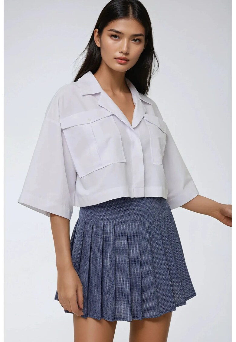 Camasa dama - cu buzunar - alb - bumbac - Alb