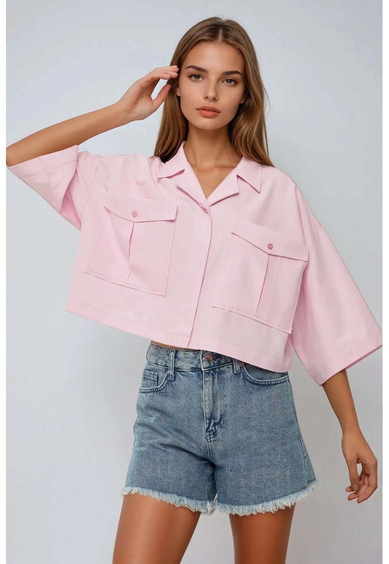 Camasa dama - cu buzunar - bumbac - roz