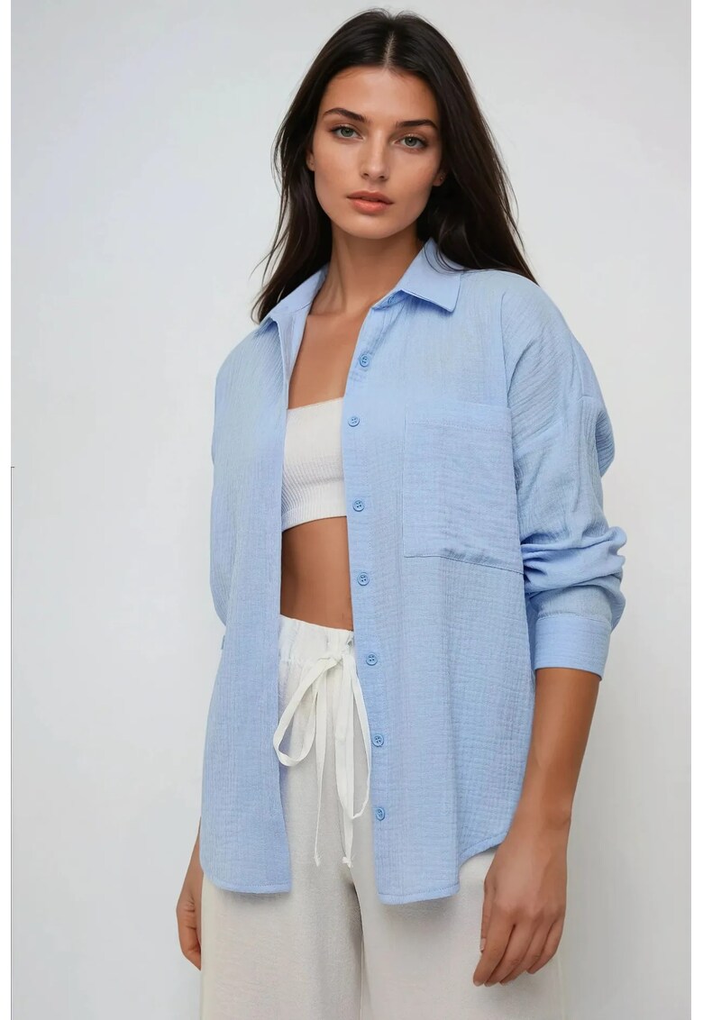 Camasa supradimensionata dama - bumbac - albastru