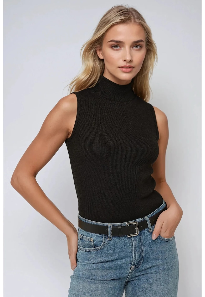 Maiou - guler rotund - bumbac - negru