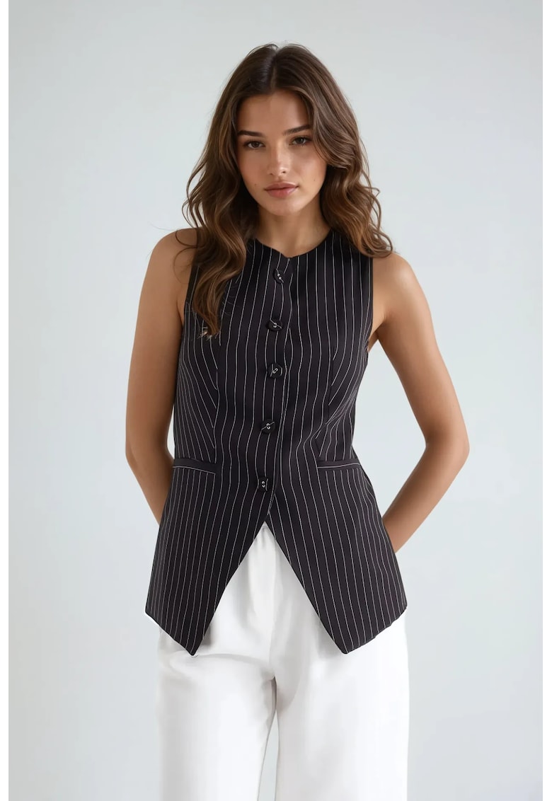 Vesta pentru dama guler rotund - elastan/poliester - negru