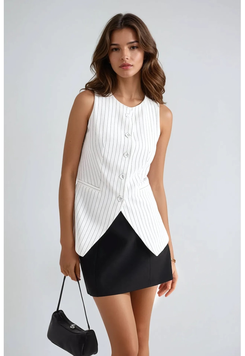 Vesta pentru dama guler rotund - model cu dungi