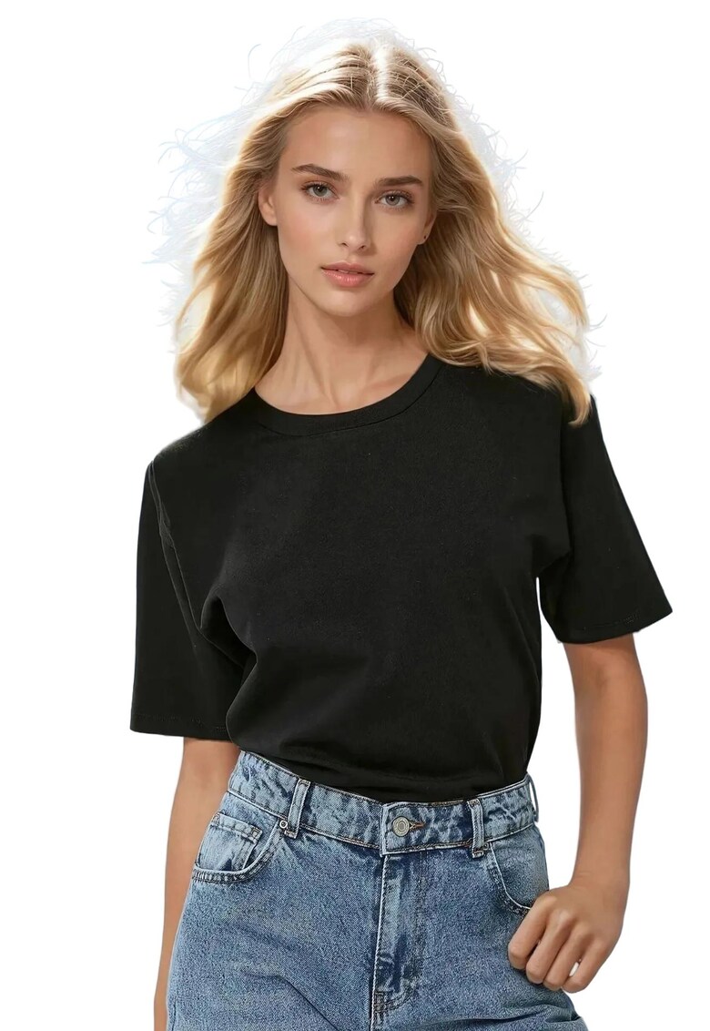 Tricou dama - decolteu rotund - bumbac - negru