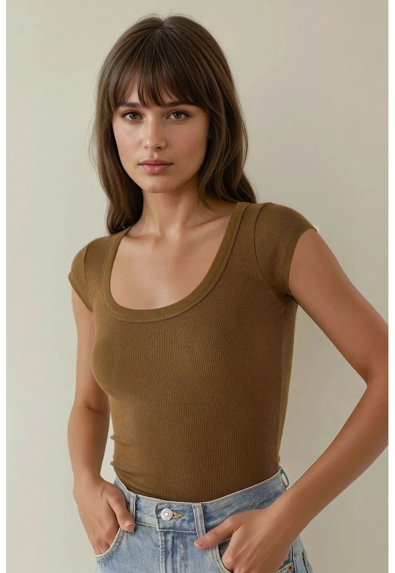 Tricou dama - bumbac/elastan/modal - slim fit - maro