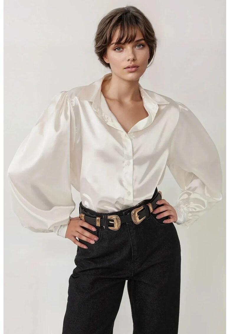 Camasa satinata cu maneci bufante