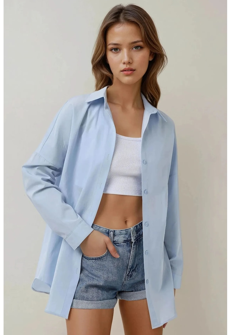 Camasa dama - maneca lunga - croiala lejera - in/poliester - albastru