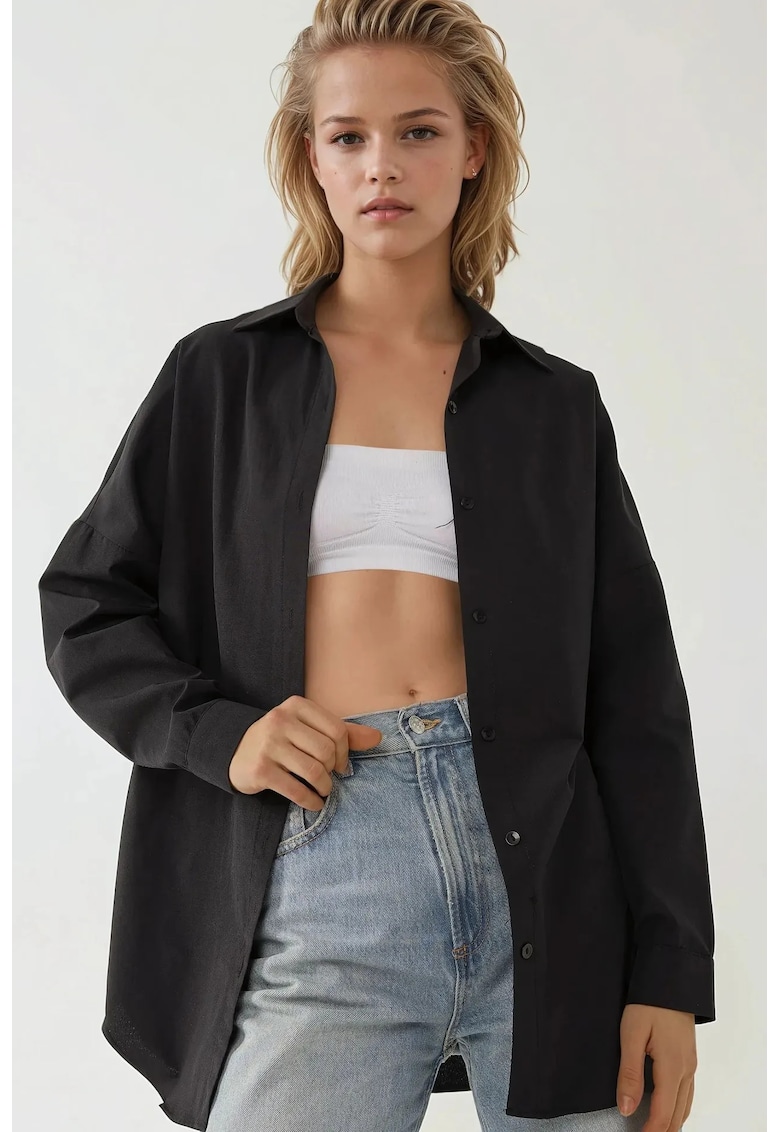 Camasa dama - maneca lunga - croiala lejera - in/poliester - negru
