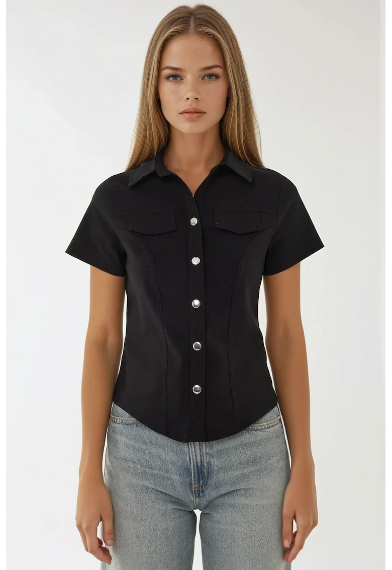 Camasa dama - textil - maneca scurta - negru