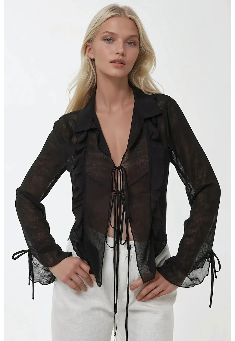 Camasa cu volane dama - textil - negru