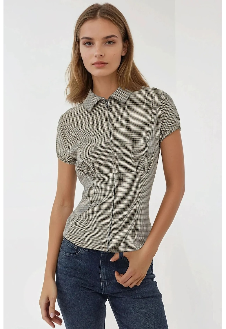 Top dama - top mulat cu guler rotund si fermoar - multicolor - material textil