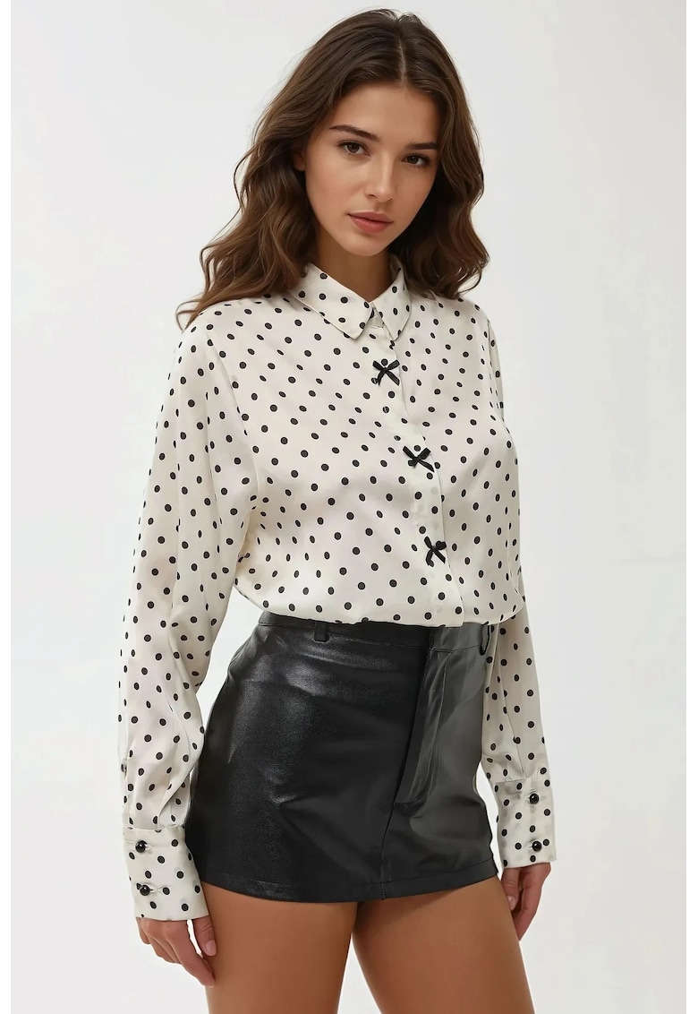 Camasa dama - bumbac - cu imprimeu - alb/negru