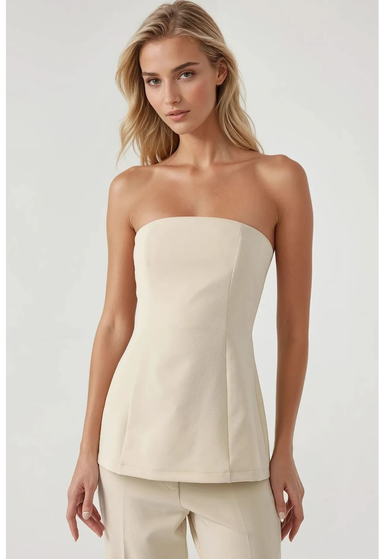 Top lung fara bretele - bej - material de calitate - croiala confortabila
