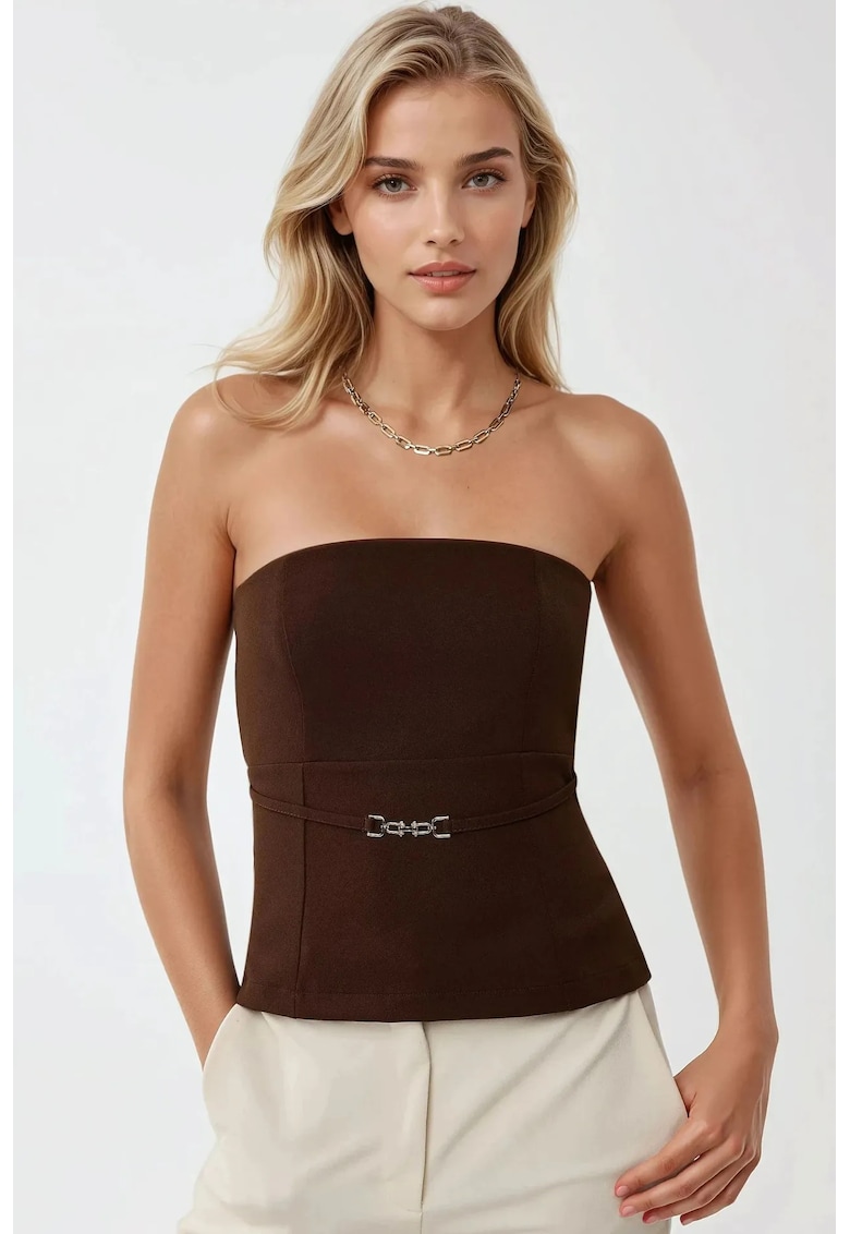 Top top fara bretele - maro - textil