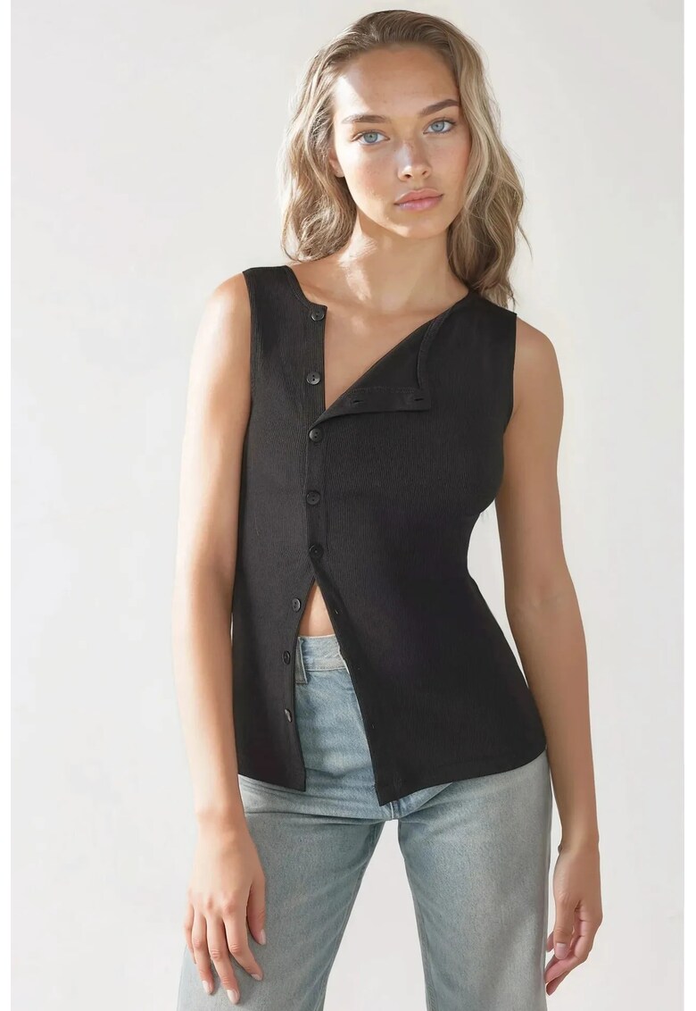 Top dama - texturat - slim fit - negru - jerseu