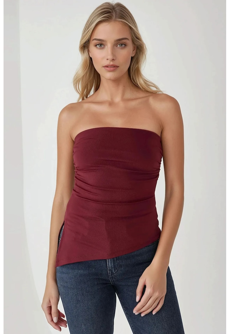 Top tricotat fara bretele - slim fit - rosu - jerseu/tricot