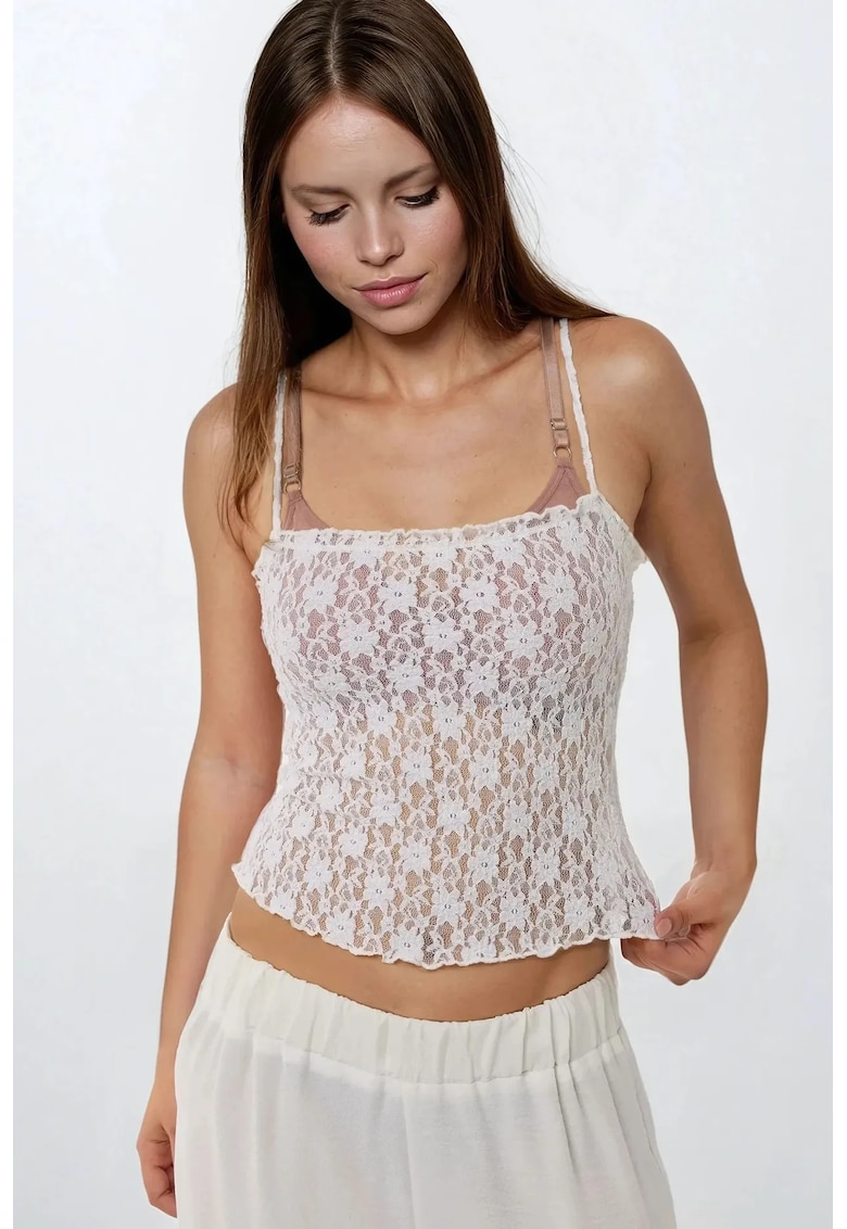 Maiou guler patrat - texturat - alb - jerseu