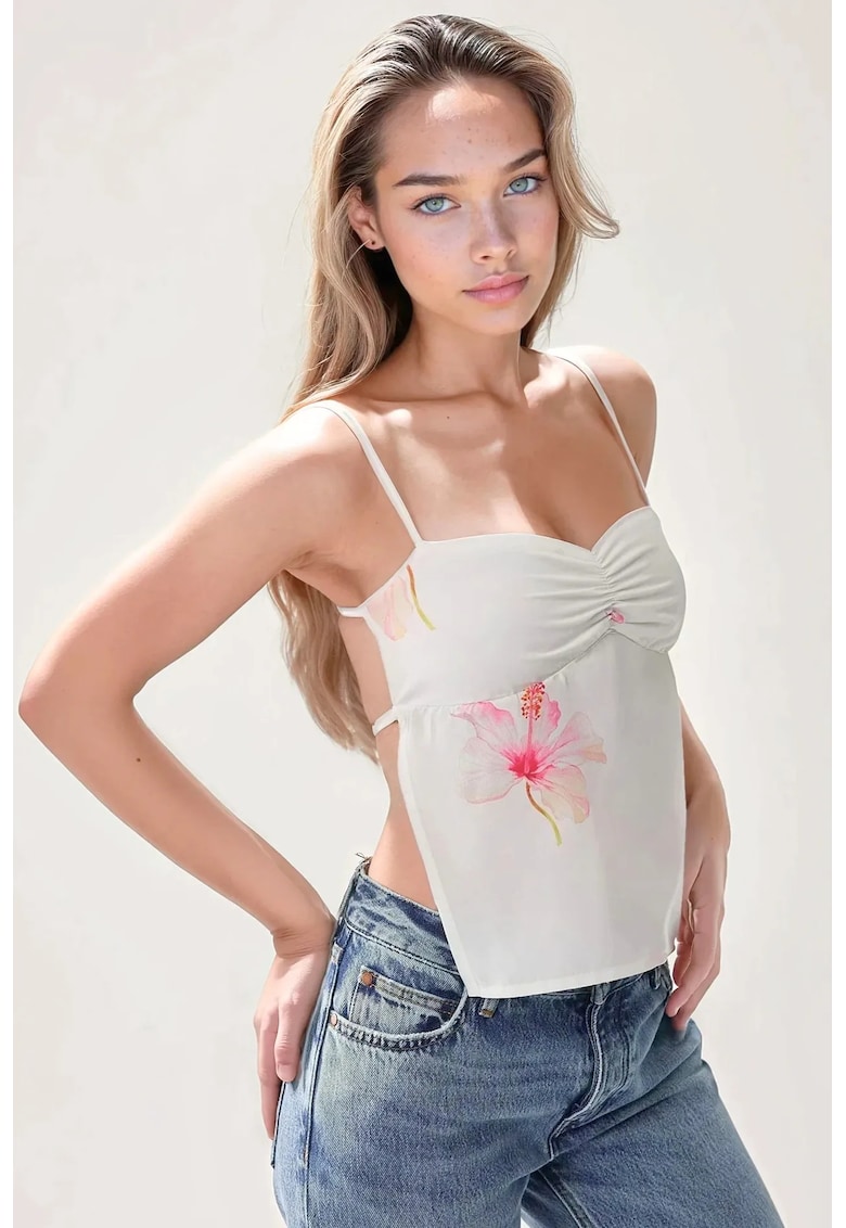 Bluza dama - imprimeu la spate - guler inima - alb - textil