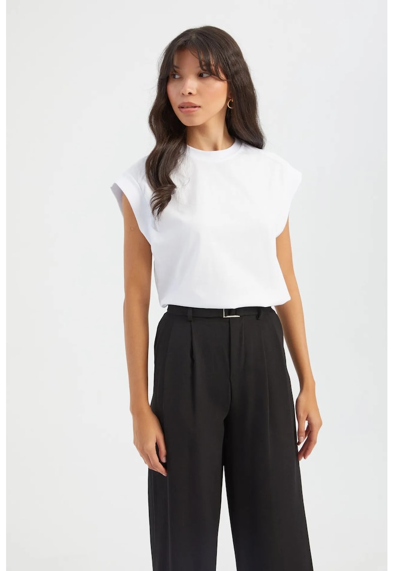 Tricou casual dama - umeri captusiti - jerseu - alb