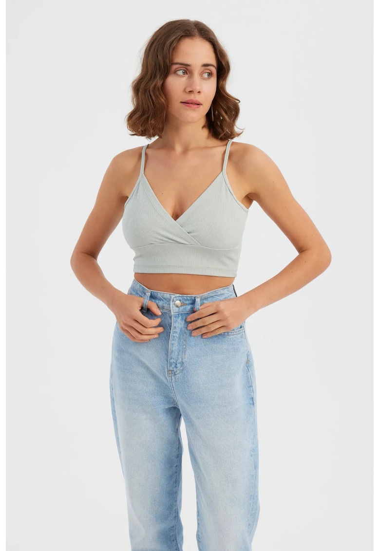 Top dama - simplu fara maneci - decolteu in V - verde - poliester