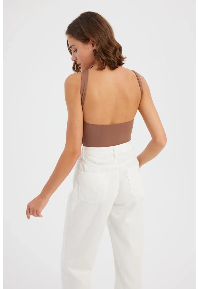 Maiou - cu decolteu rotund - decupaj la spate - maro - poliester