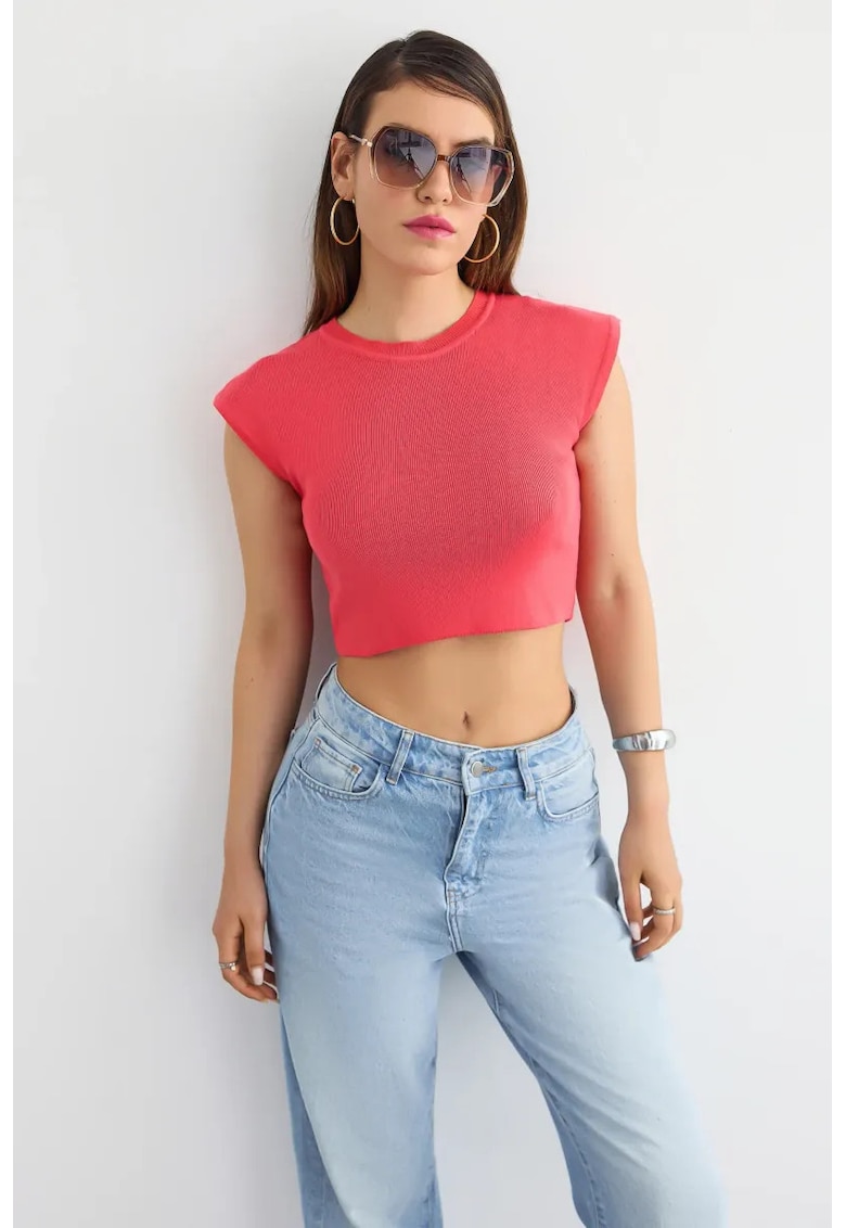 Top dama - scurt - nervuri - jerseu viscoza - Rosu -