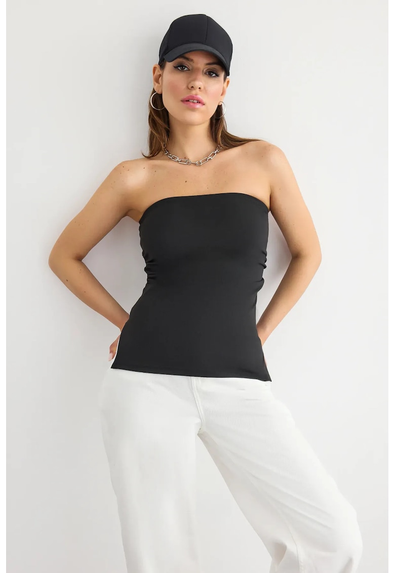 Top - top solid fara bretele cu fante laterale - gri - jerseu poliester