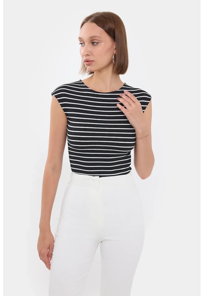 Bluza dama - cu maneca scurta - dungi - negru - jerseu