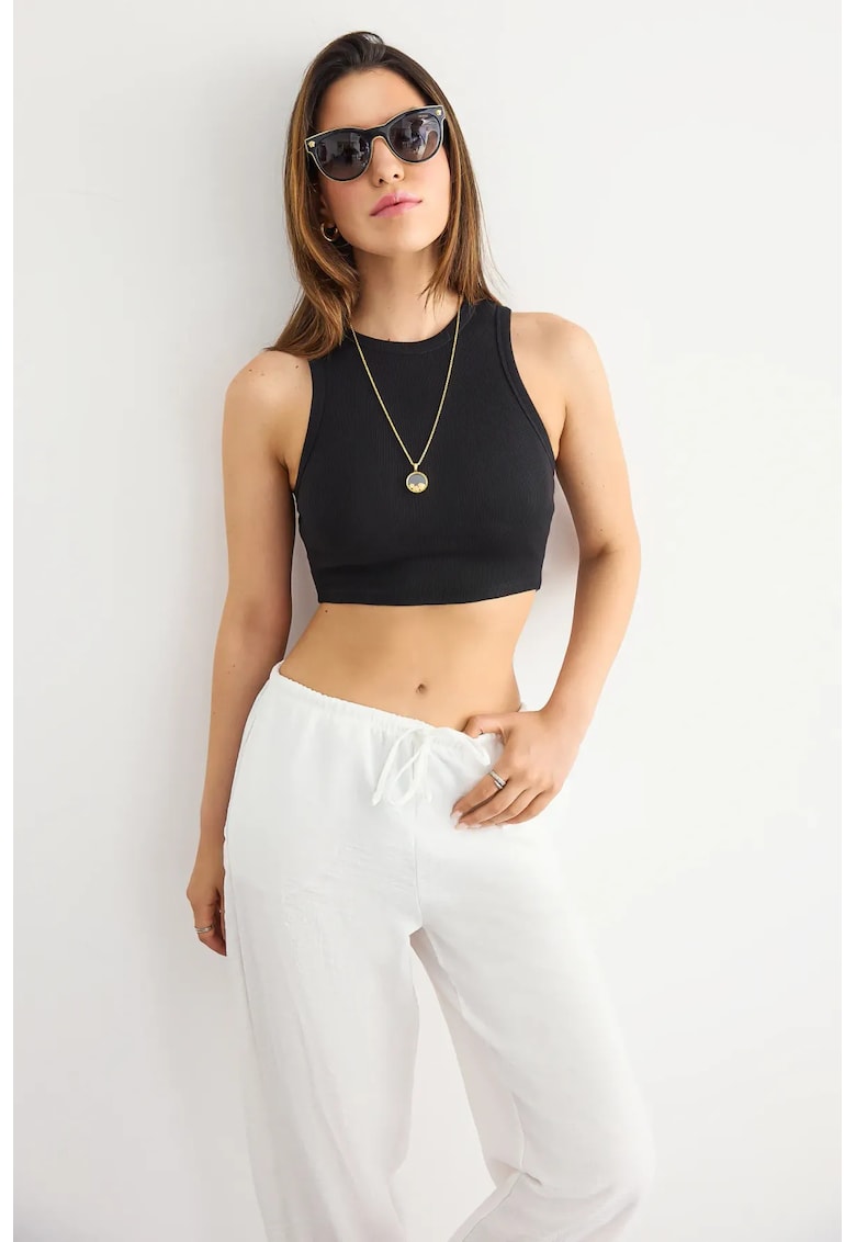 Maiou Basic Tesut guler rotund - negru - bumbac