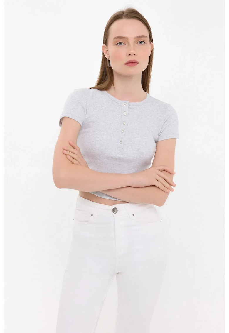 Tricou dama - maneca scurta - guler rotund - bumbac - Gri -