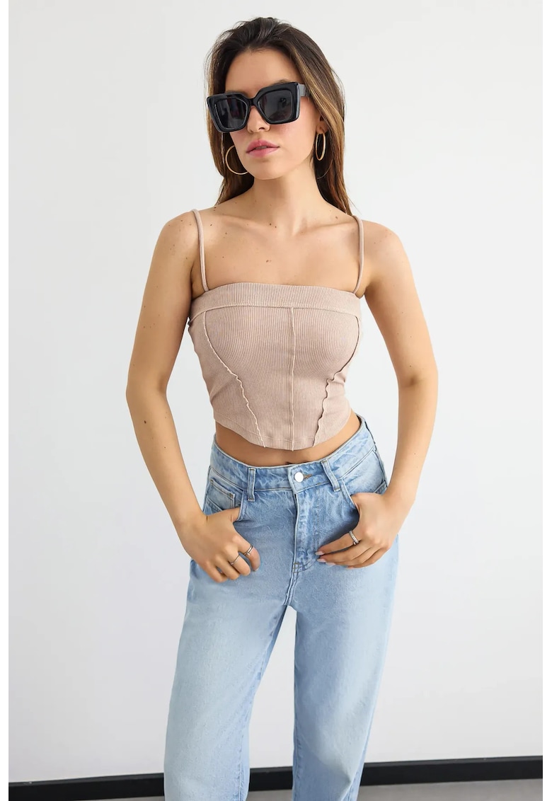 Top - top tip corset cu nervuri - bej - bumbac
