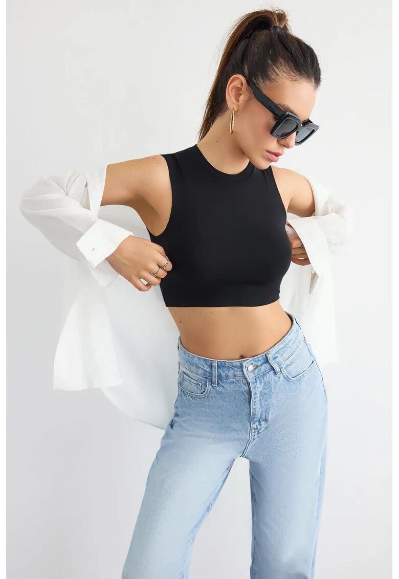 Maiou din bumbac - fara maneci - guler rotund - negru