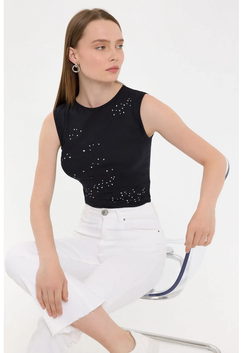 Top top fara maneci - decolteu rotund - negru - bumbac