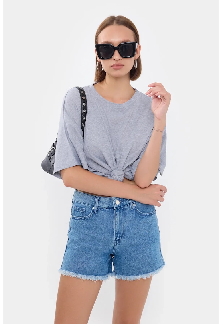 Tricou dama - Basic - maneca scurta - guler rotund - gri - bumbac