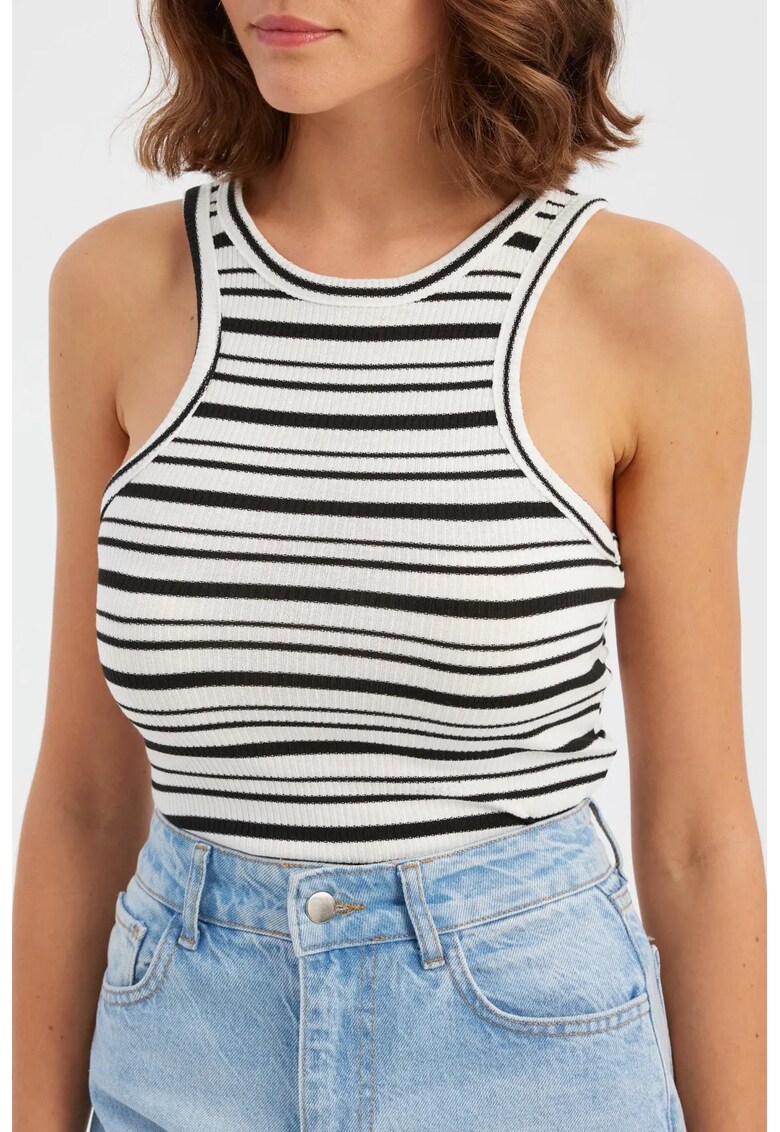 Maiou cu dungi - decolteu dublu - bej - poliester