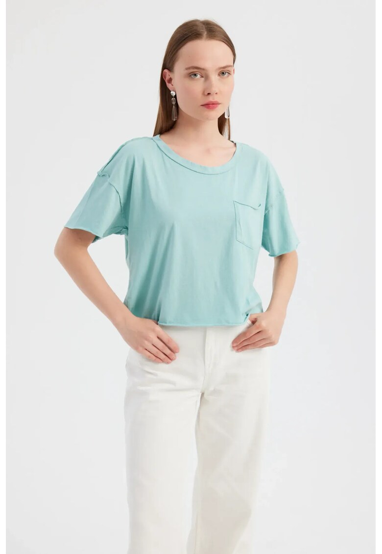 Tricou dama decolteu rotund - bumbac - albastru