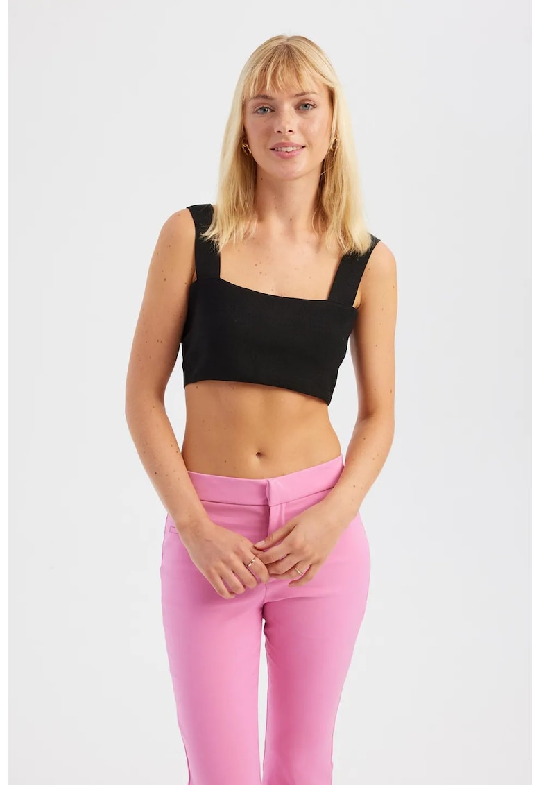 Top - top decolteu patrat - material textil - Negru