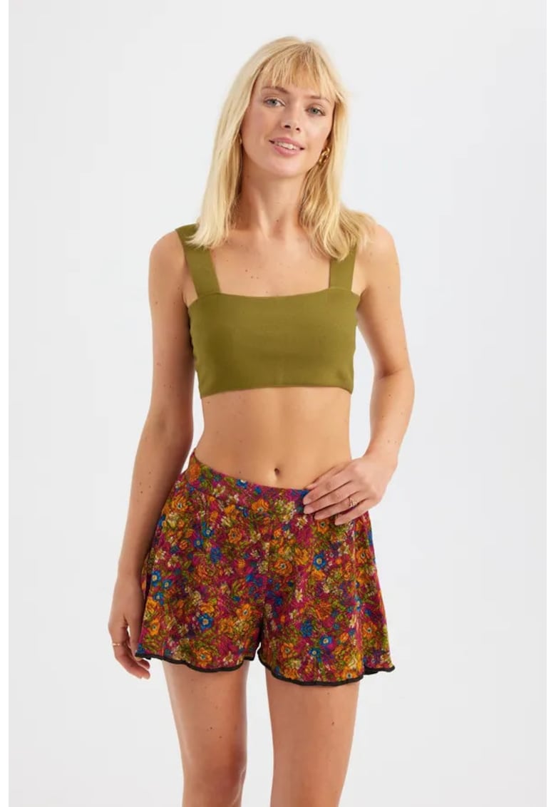 Top - top scurt cu decolteu patrat - verde - material textil