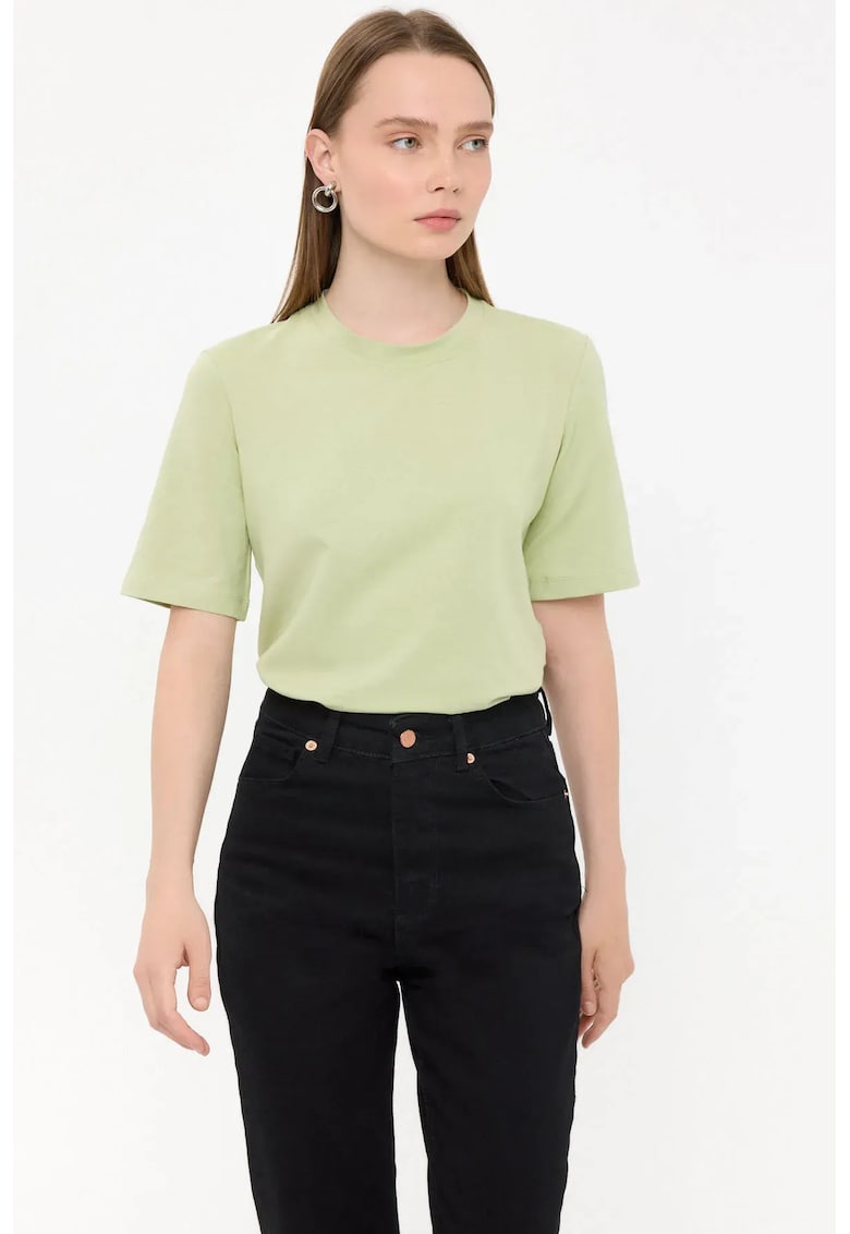Tricou dama - Basic - maneca scurta - guler rotund -verde - bumbac