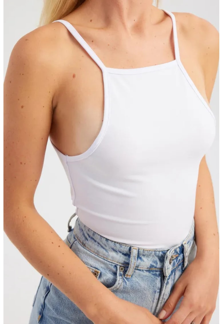 Top cami - bumbac - decolteu halter - alb - jerseu