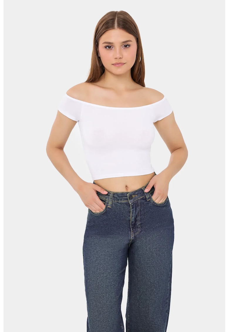 Top dama - top scurt cu umeri goi - alb - bumbac