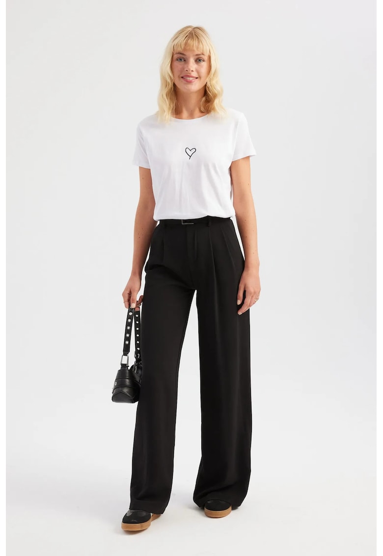 Tricou dama - bumbac - decolteu rotund - imprimeu cu inima - alb