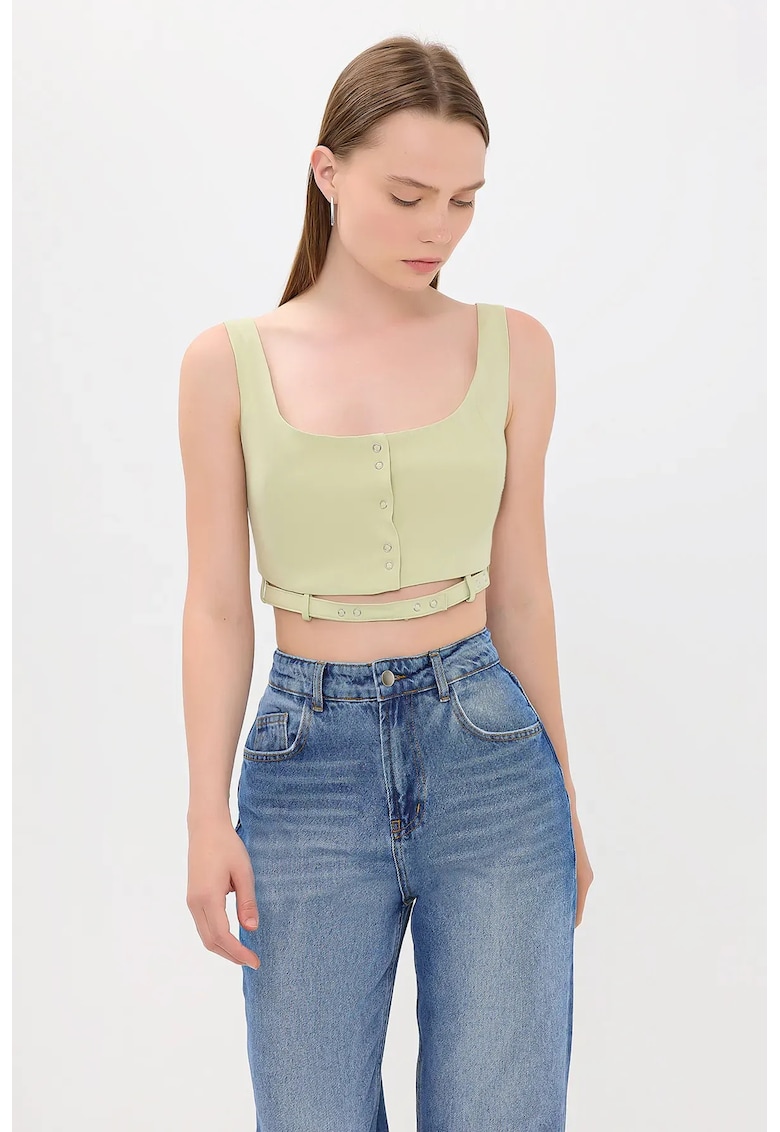 Maiou guler patrat - nasturi - verde - poliester