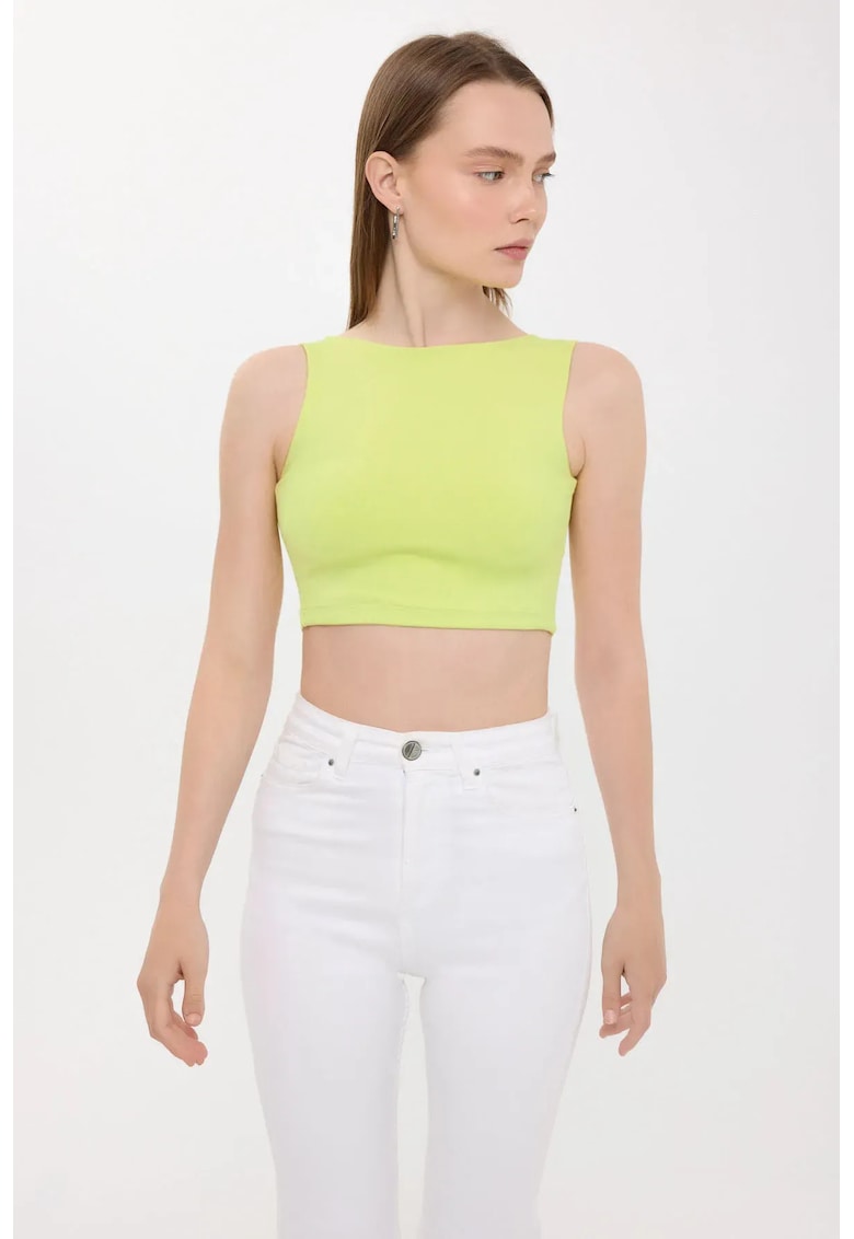 Maiou - fara maneci - detaliu la spate - galben - jerseu-poliamida