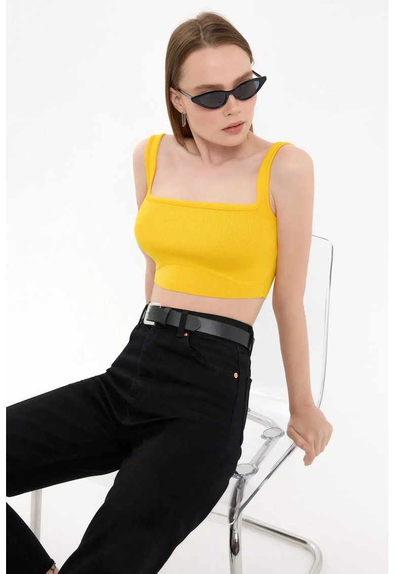 Top - top scurt fara maneci - jerseu din poliester si poliamida - Galben -