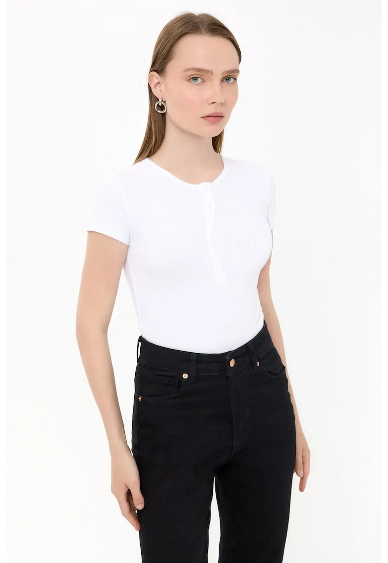 Tricou dama - maneca scurta - guler rotund - alb - bumbac