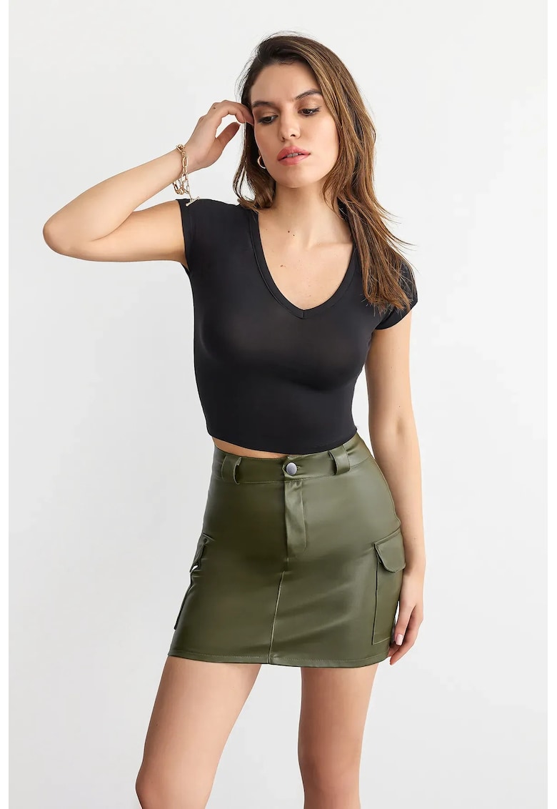 Tricou Femei - Basic - maneca scurta - decolteu in V - negru - bumbac