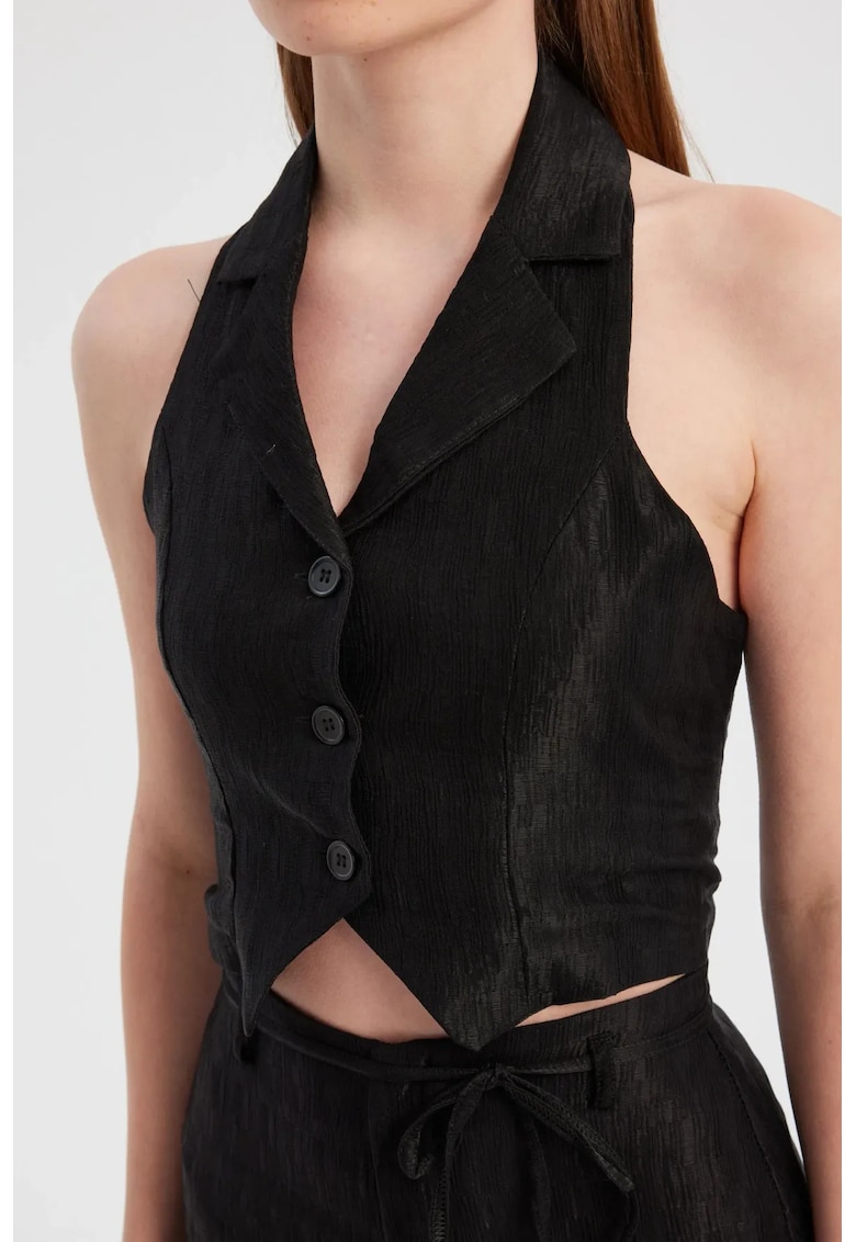 Vesta pentru dama cu decolteu in V - poliester - negru